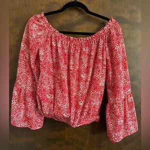 Pink Lily Red and White Floral Off-Shoulder Blouse